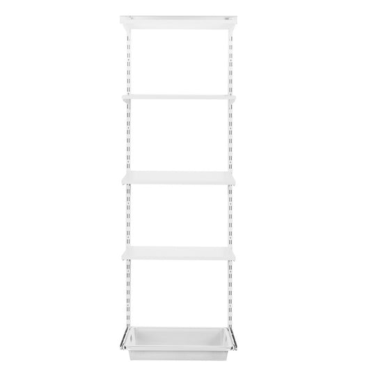 Flexx White Wooden 4 Shelf System with Fine Wire Mesh Basket- H2100mm