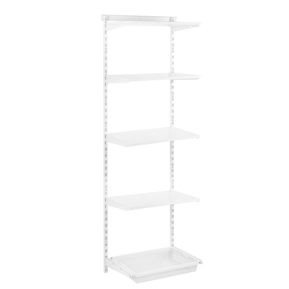 Flexx White Wooden 4 Shelf System with Fine Wire Mesh Basket- H2100mm