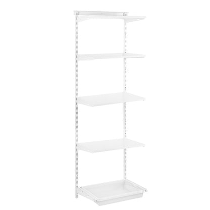Flexx White Wooden 4 Shelf System with Fine Wire Mesh Basket- H2100mm