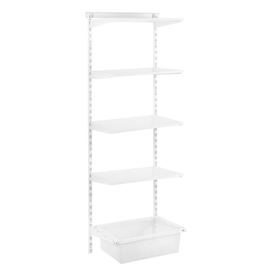 Flexx White Wooden 4 Shelf System with Fine Wire Mesh Basket- H2100mm