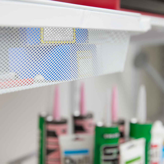Flexx White Wooden 4 Shelf System with Fine Wire Mesh Basket- H2100mm