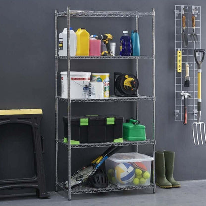 5 Tier Chrome Wire Shelving Unit - H1800 x W1200 x D450mm