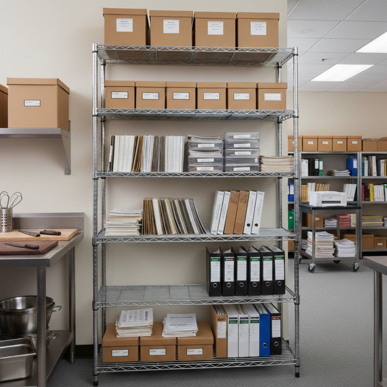 6 Tier Chrome Wire Shelving Unit - H1800 x W1200 x D450mm