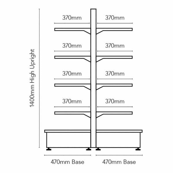 Silver Retail Shelving Modular Gondola Unit - 8 x 370mm Shelves - H1400mm