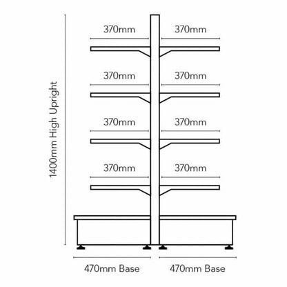 Silver Retail Shelving Modular Gondola Unit - 8 x 370mm Shelves - H1400mm