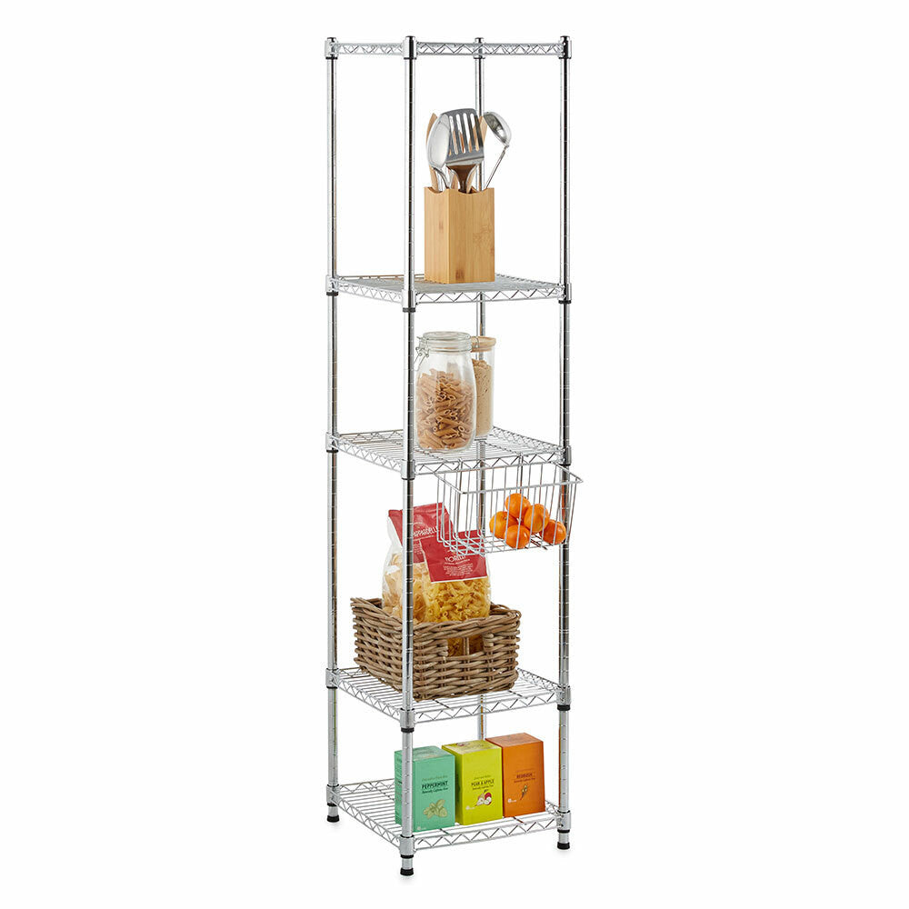 5 Tier Light Duty Chrome Wire Shelving Unit - H1500 x W350 x D350mm