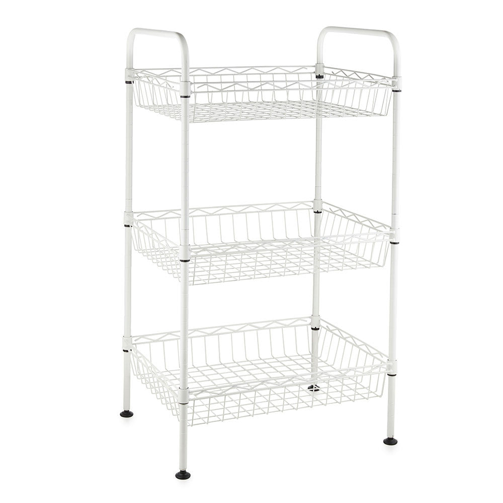 3 Tier White Wire Shelf Trolley with Handles - H800 x W450 x D350mm
