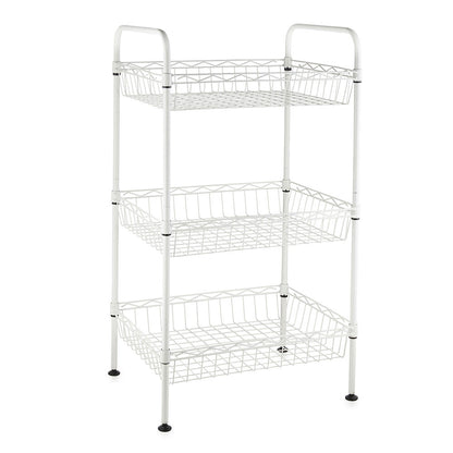 3 Tier White Wire Shelf Trolley with Handles - H800 x W450 x D350mm