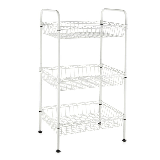 3 Tier White Wire Shelf Trolley with Handles - H800 x W450 x D350mm