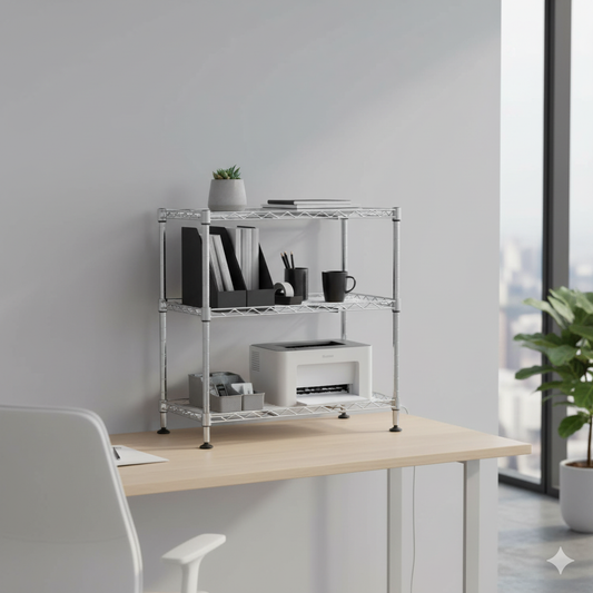 3 Tier Mini Chrome Wire Shelving Unit - H450 x W450 x D250mm