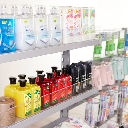 3 x Single Sided In-Queue Merchandising Bays with Shelves and Hooks