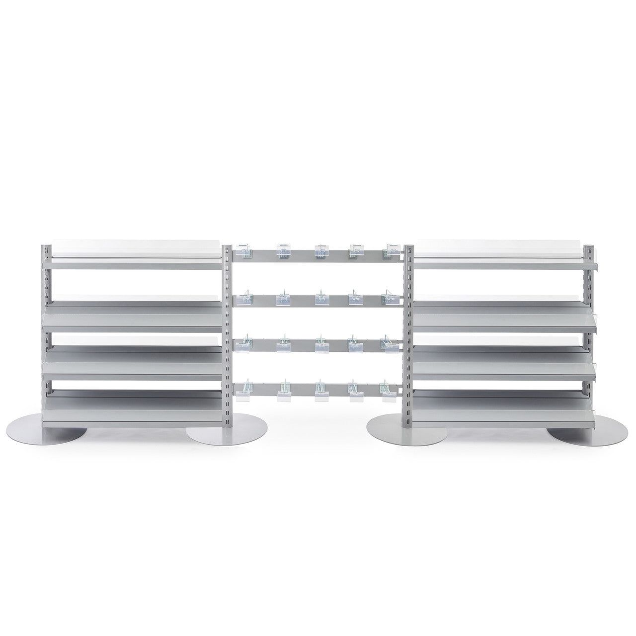 3 x Single Sided In-Queue Merchandising Bays with Shelves and Hooks