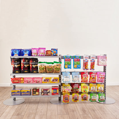 3 x Single Sided In-Queue Merchandising Bays with Shelves and Hooks