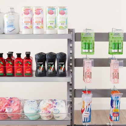 3 x Single Sided In-Queue Merchandising Bays with Shelves and Hooks