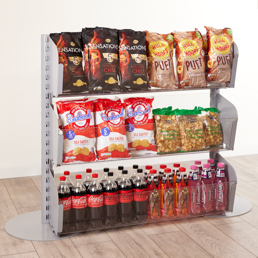 Double Sided In-Queue Merchandising Bin Bays -W1250mm each bay