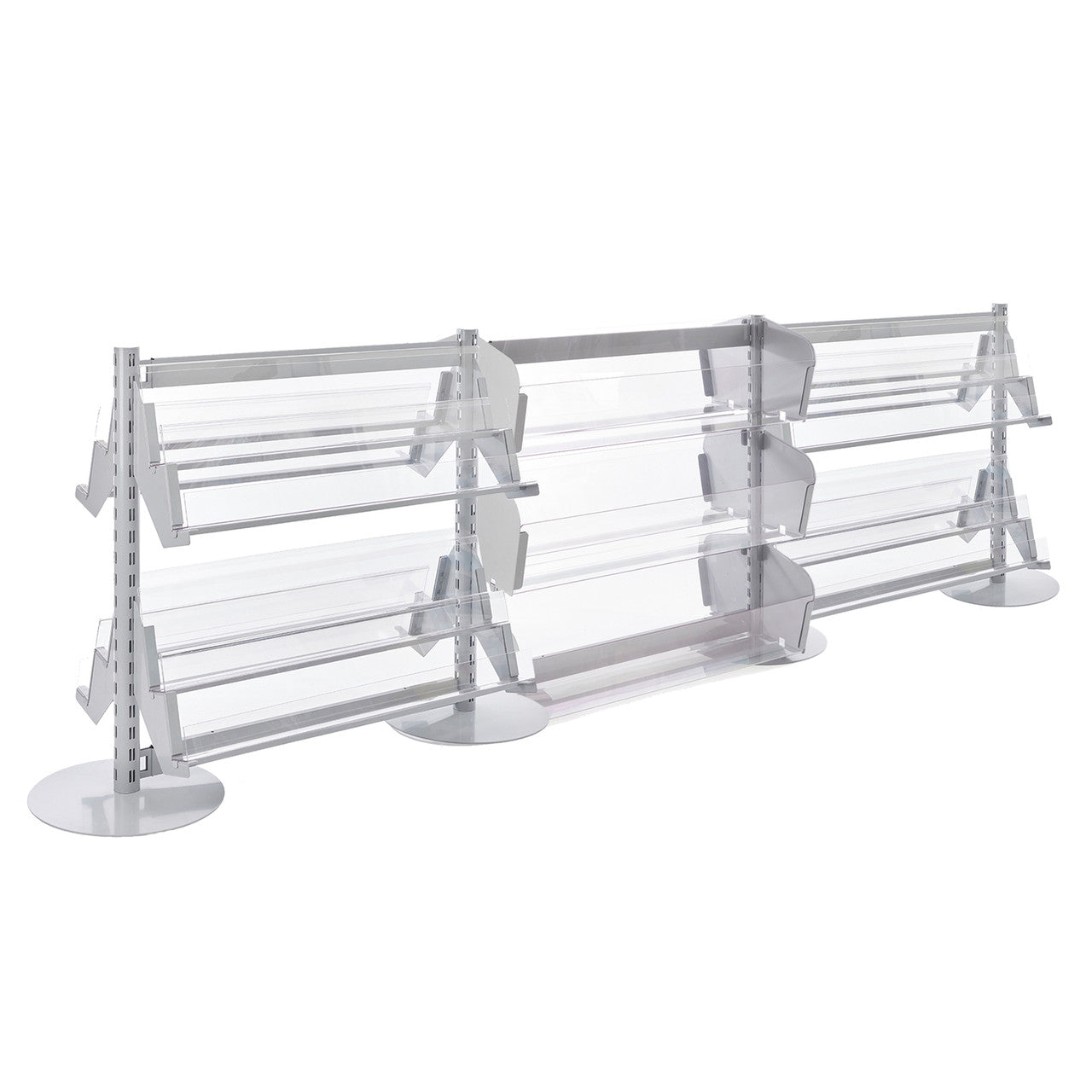 3 x In-Queue Merchandising Bays with Magazine Shelves and Bins