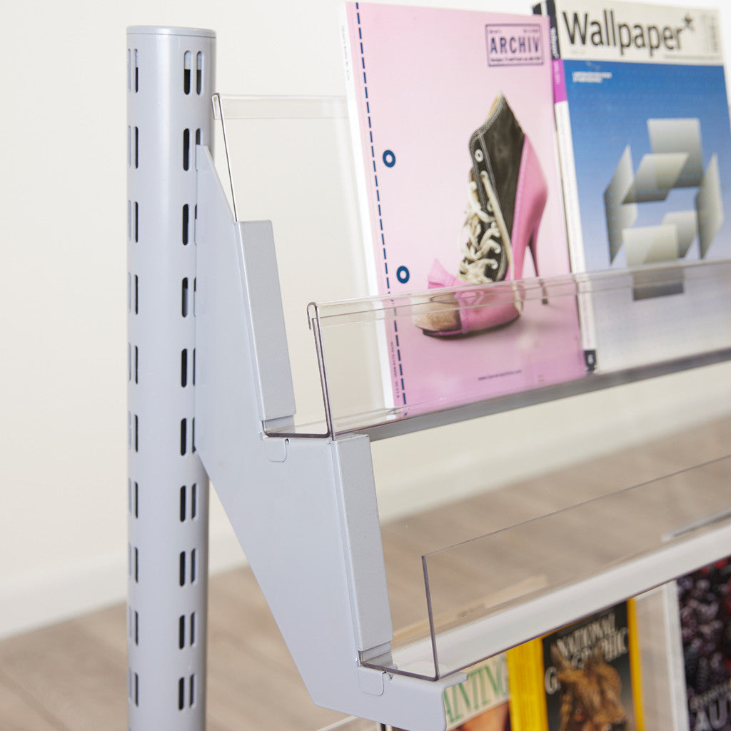 3 x Double Sided In-Queue Merchandising Bays with Magazine Shelves and Hooks, Bin, 2 Bowls and Header Frame