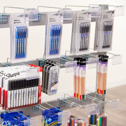 3 x Double Sided In-Queue Merchandising Bays with Shelves and Hooks, Bin, 2 Bowls and Header Frame