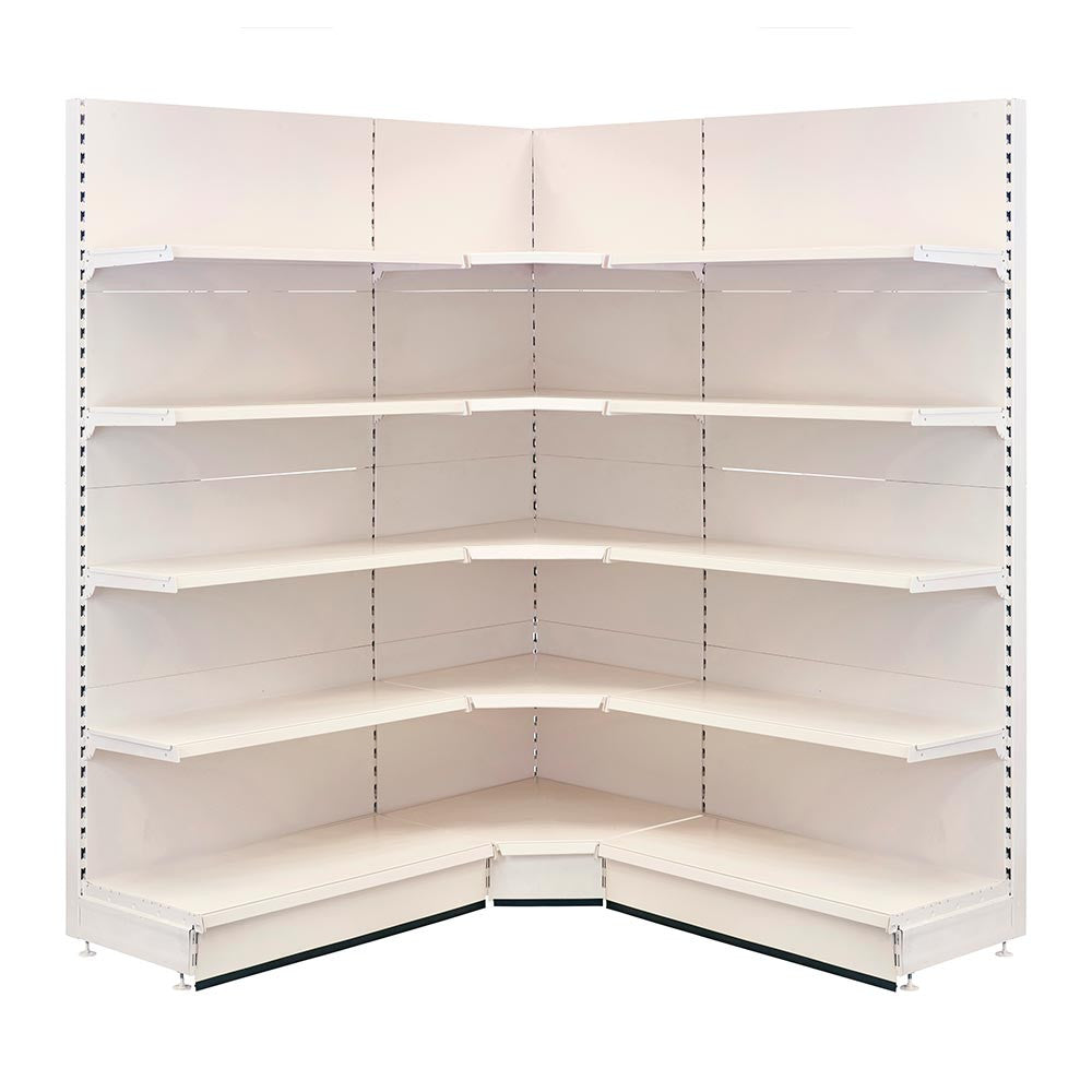 White Retail Shelving 90 Deg. Wall Corner Unit - 4 x 370mm Shelves - H1800mm