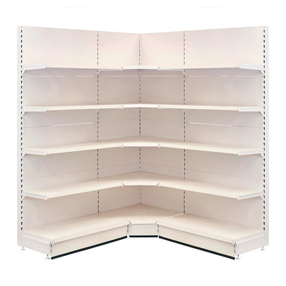 White Retail Shelving 90 Deg. Wall Corner Unit - 4 x 370mm Shelves - H1800mm