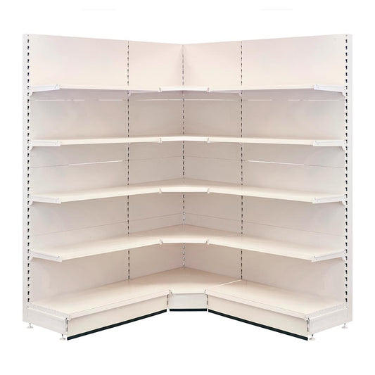 White Retail Shelving 90 Deg. Wall Corner Unit - 4 x 370mm Shelves - H1800mm