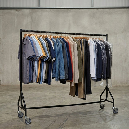 Reinforced Black Heavy-Duty Clothes Rail With 2 Braked and 2 Unbraked Heavy Duty Wheels