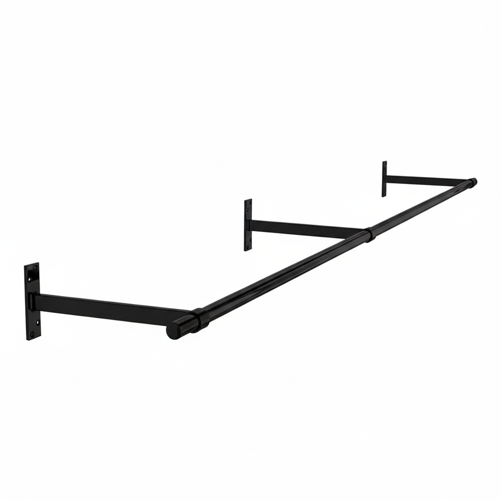 2m Black Wall-Mounted Hanging Clothes Rail with 3 Support Arms