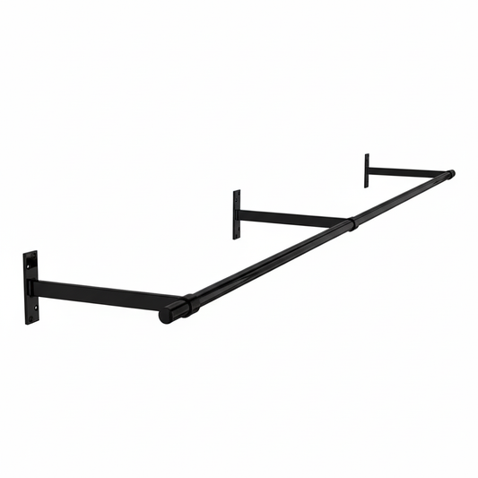 2m Black Wall-Mounted Hanging Clothes Rail with 3 Support Arms