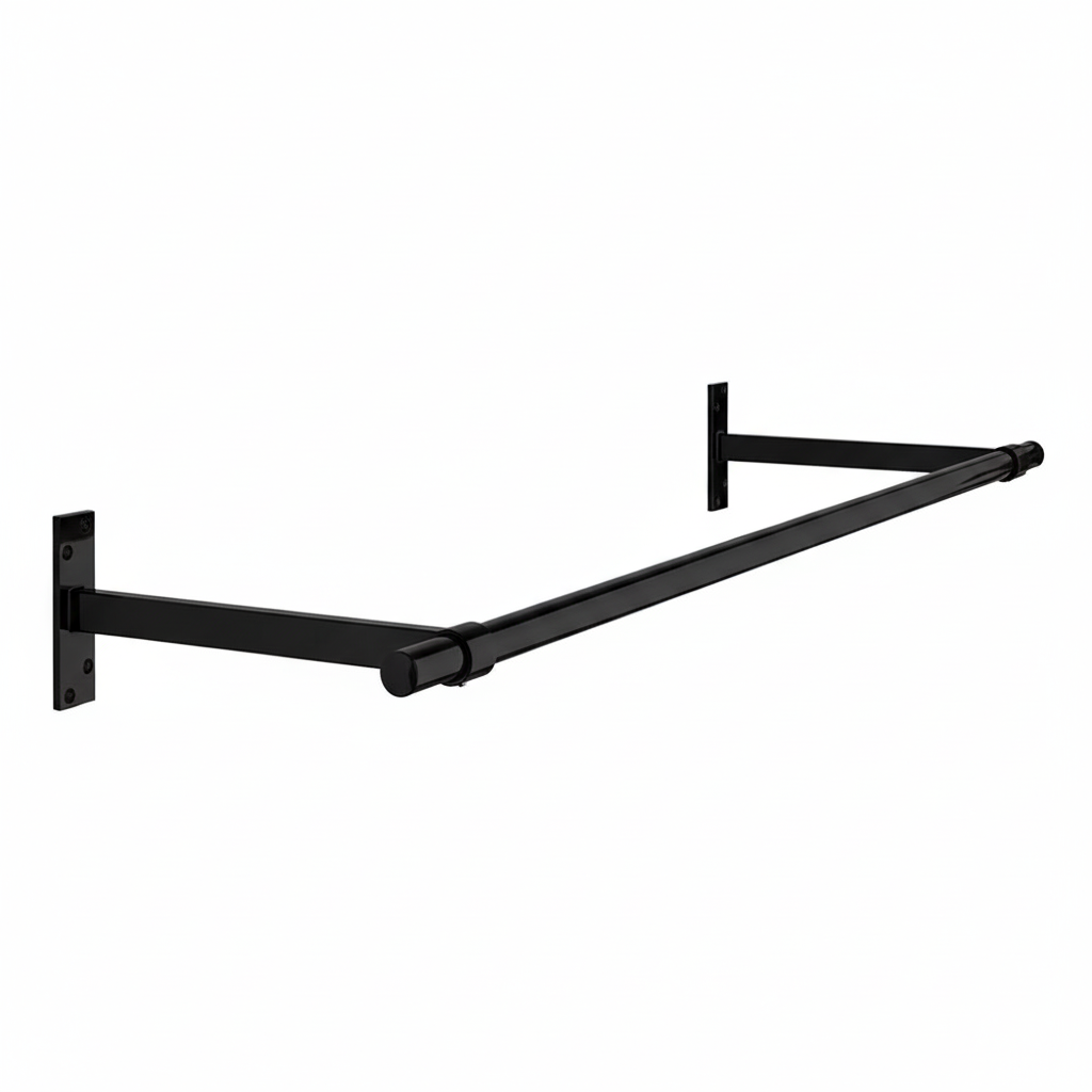 1m Black Wall-Mounted Hanging Clothes Rail with 2 Support Arms