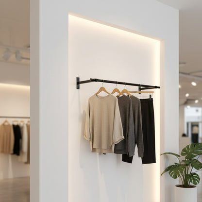 1m Black Wall-Mounted Hanging Clothes Rail with 2 Support Arms