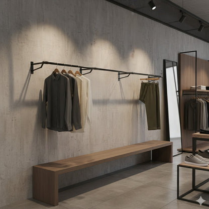 3m Black Heavy Duty Wall-Mounted Hanging Clothes Rail