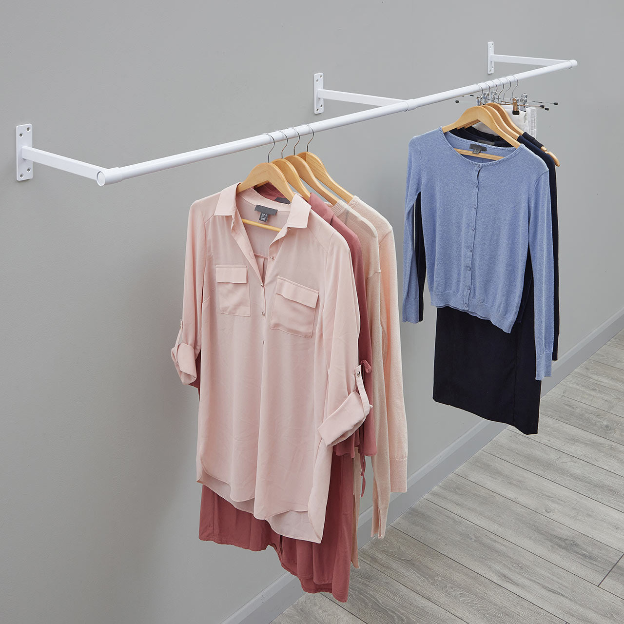2m Gloss White Wall-Mounted Hanging Clothes Rail with 3 Support Arms