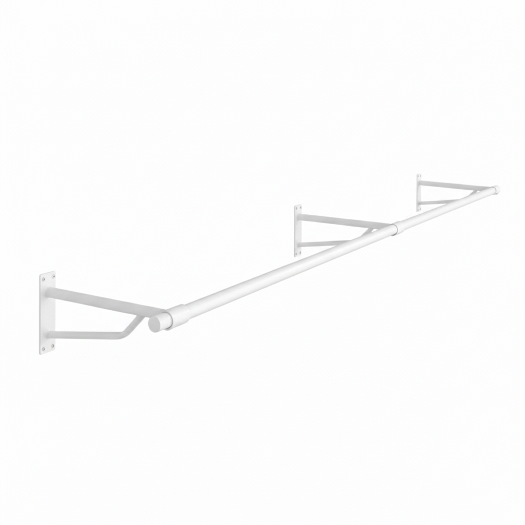 2m White Heavy Duty Wall-Mounted Hanging Clothes Rail with 3 Support Arms