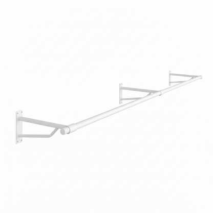 2m White Heavy Duty Wall-Mounted Hanging Clothes Rail with 3 Support Arms