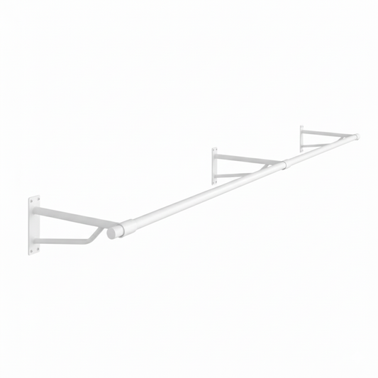 2m White Heavy Duty Wall-Mounted Hanging Clothes Rail with 3 Support Arms