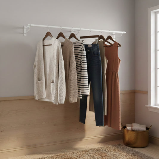 2m White Heavy Duty Wall-Mounted Hanging Clothes Rail with 3 Support Arms