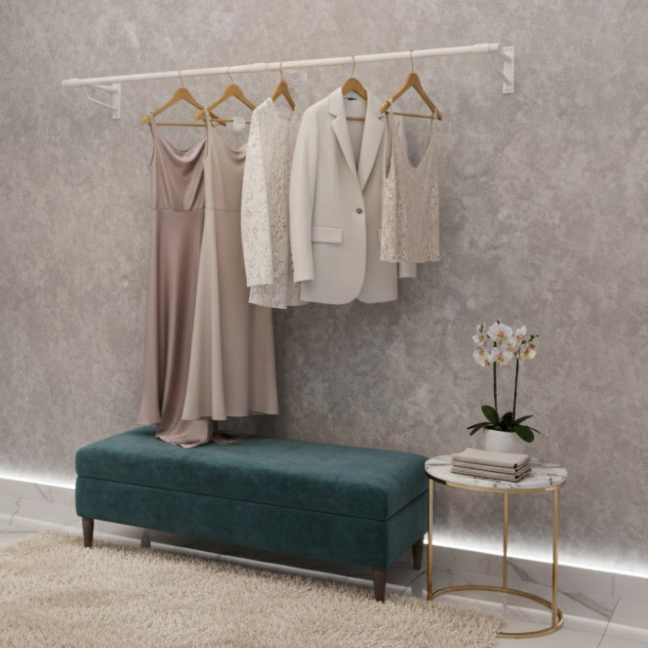 2m White Heavy Duty Wall-Mounted Hanging Clothes Rail with 3 Support Arms