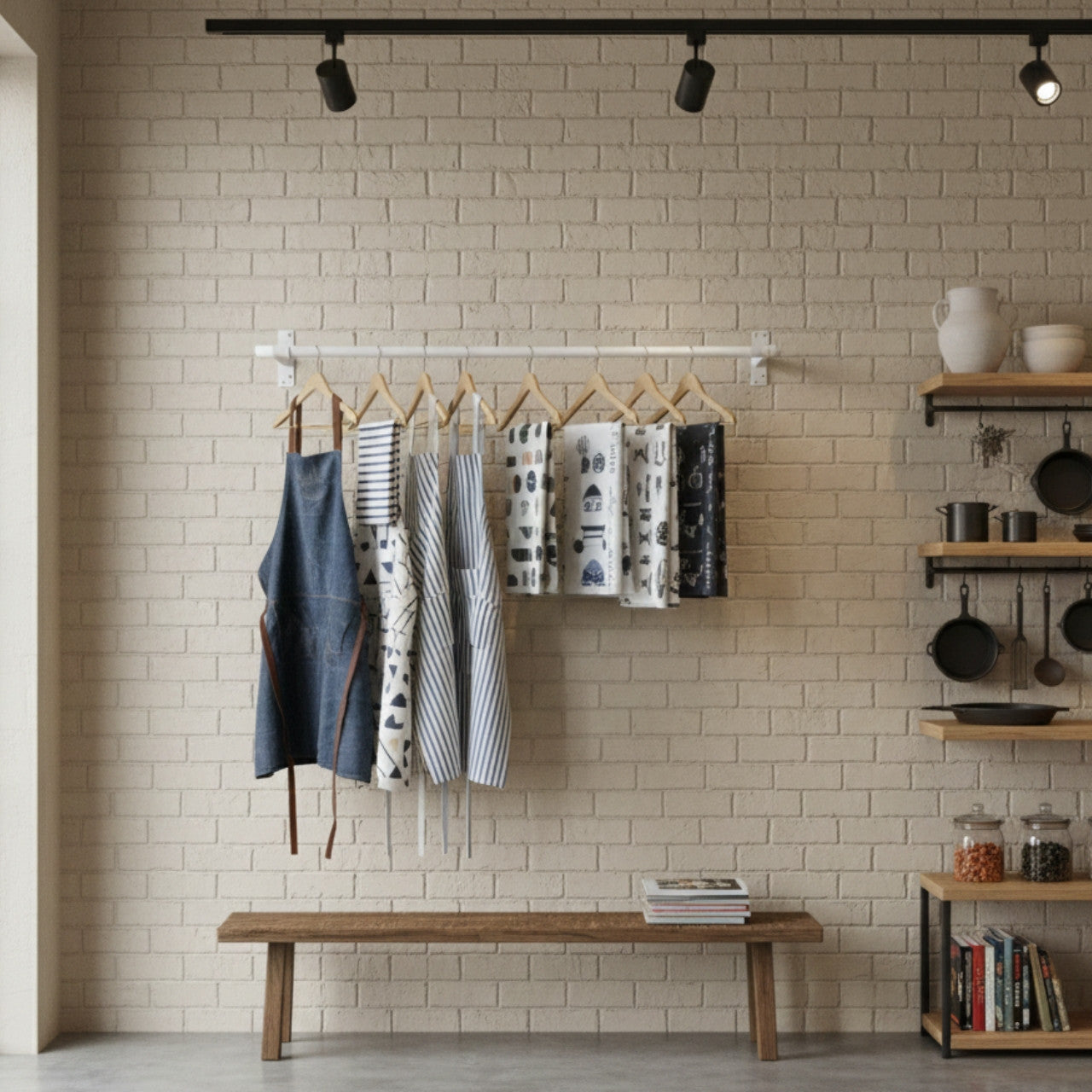 1m Gloss White Wall-Mounted Hanging Clothes Rail with 2 Support Arms
