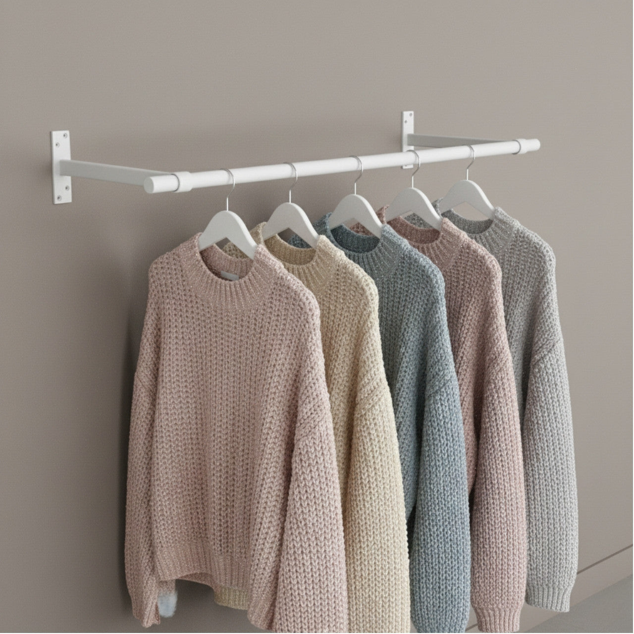1m Gloss White Wall-Mounted Hanging Clothes Rail with 2 Support Arms
