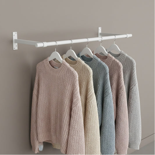 1m Gloss White Wall-Mounted Hanging Clothes Rail with 2 Support Arms