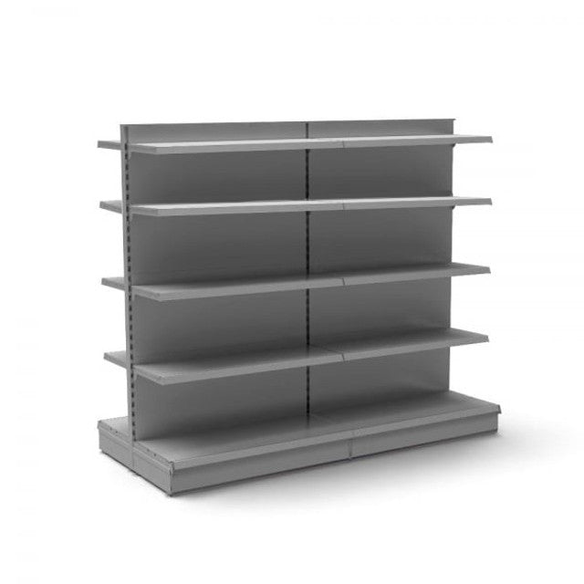 Silver Retail Gondola Shelving - 2 x H1800 x W1000mm Bays - 16 Shelves