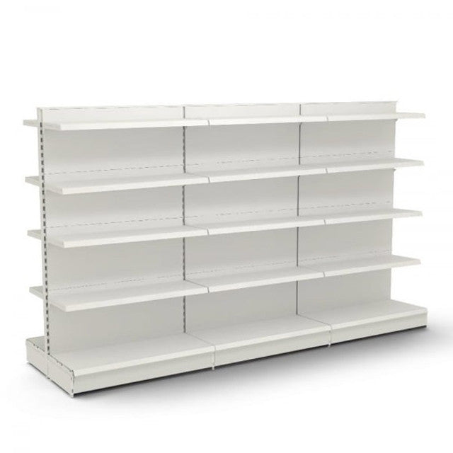 Jura White Retail Gondola Shelving - 3 x Bays, 24 x 370mm Shelves