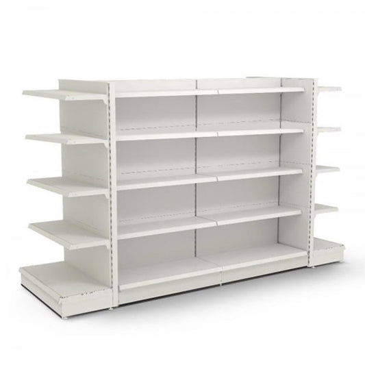 Jura White Retail Gondola Shelving - 2 x H1800 x W1250mm Bays & 2 x End Bays - 24 Shelves