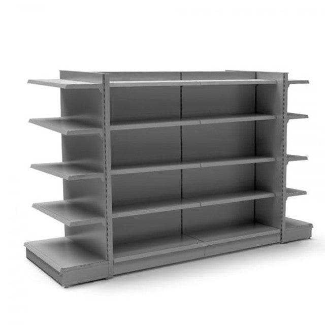 Silver Gondola Shelving - 2 x H1800 x W1250mm Bays & 2 x End Bays - 24 Shelves
