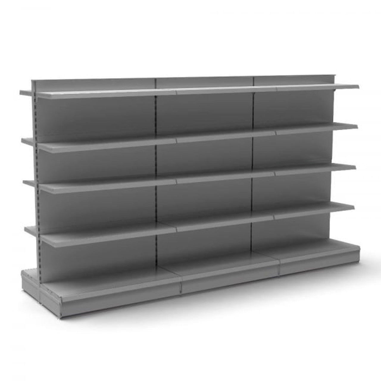Silver Retail Gondola Shelving - 3 Bays - 1800mm High With 470mm Base Shelf