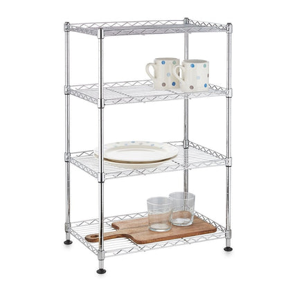 4 Tier Light Duty Chrome Wire Shelving Unit - H700 x W450 x D300mm