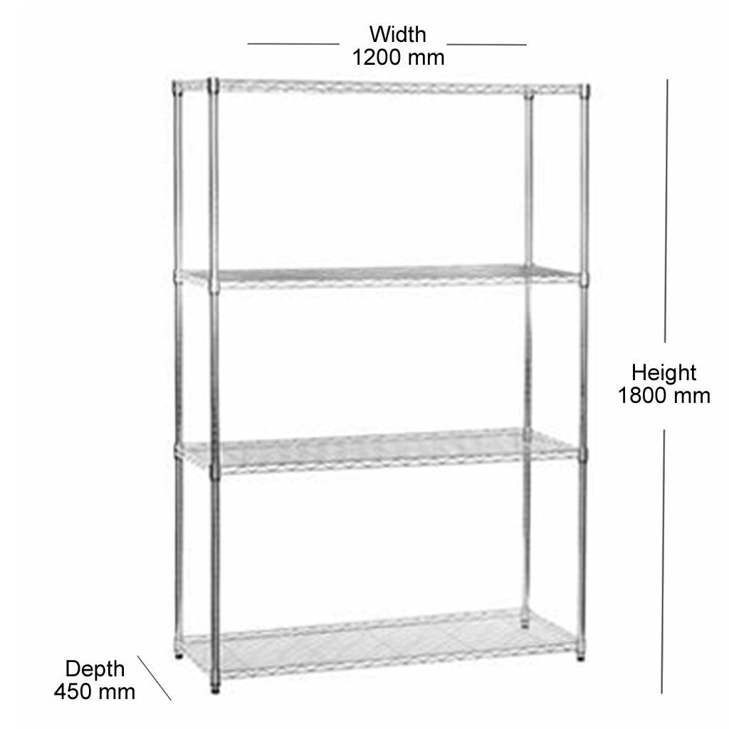 4 x 4 Tier Chrome Wire Shelving Units - H1800 x D450mm