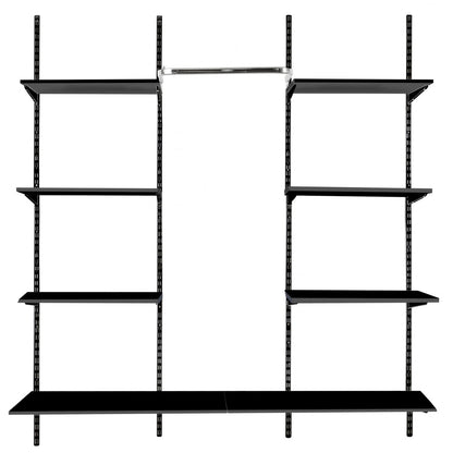 Black Twin Slot Shelving Kit - H1980mm, 4 Uprights, 8 Shelves & Hanging Rail
