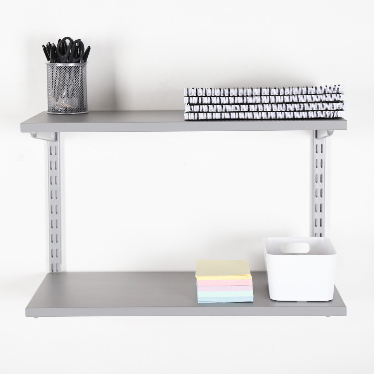 Silver Wooden Twin Slot Shelving Kit - 2 Dark Grey Wooden Shelves