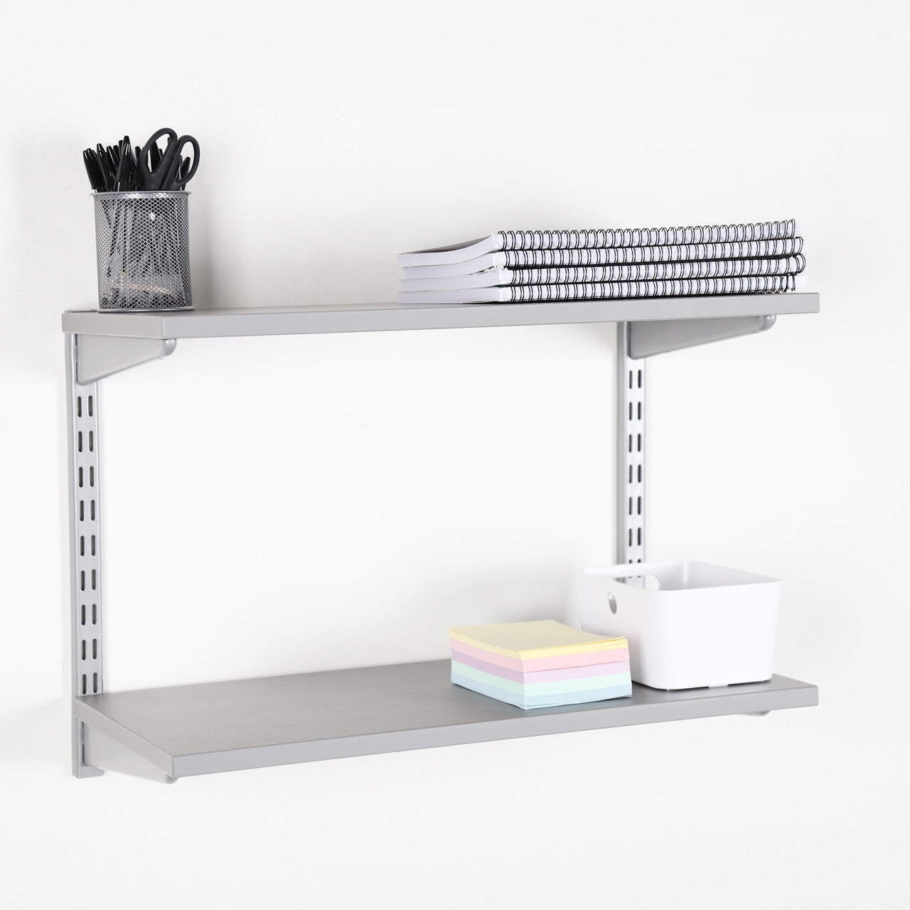 Silver Wooden Twin Slot Shelving Kit - 2 Dark Grey Wooden Shelves